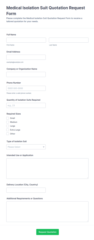 Medical Isolation Suit Quotation Request Form Template