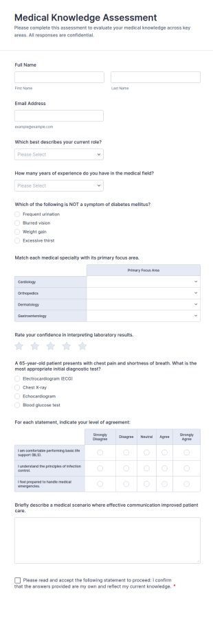 Medical Knowledge Assessment Form Template