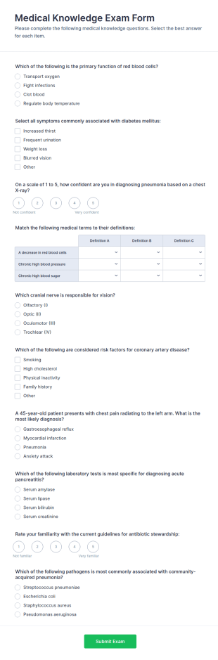Medical Knowledge Exam Form Template