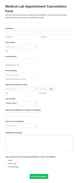 Medical Lab Appointment Cancellation Form Template