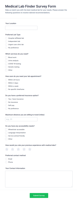 Medical Lab Finder Survey Form Template