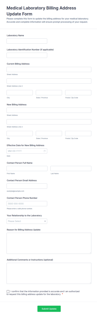 Medical Laboratory Billing Address Update Form Template