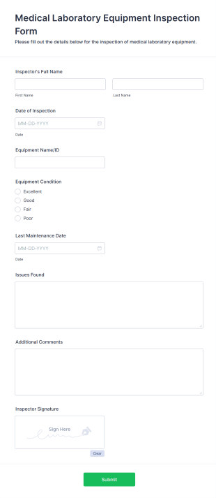 Medical Laboratory Equipment Inspection Form Template