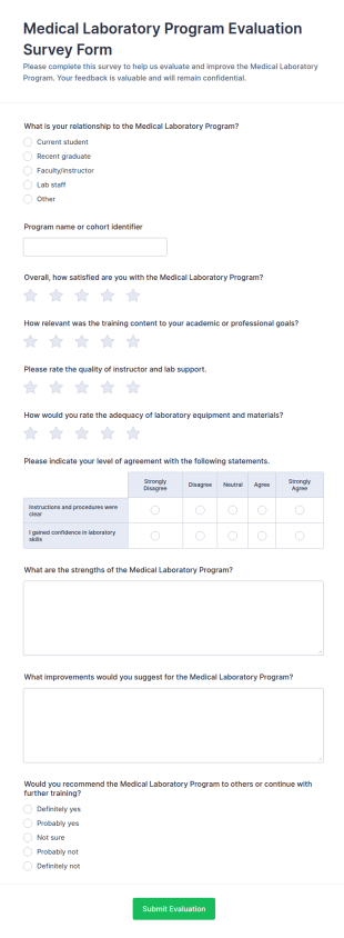 Medical Laboratory Program Evaluation Survey Form Template