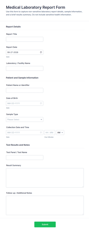 Medical Laboratory Report Form Template