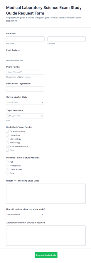 Medical Laboratory Science Exam Study Guide Request Form Template