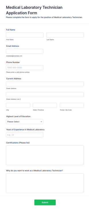 Medical Laboratory Technician Application Form Template
