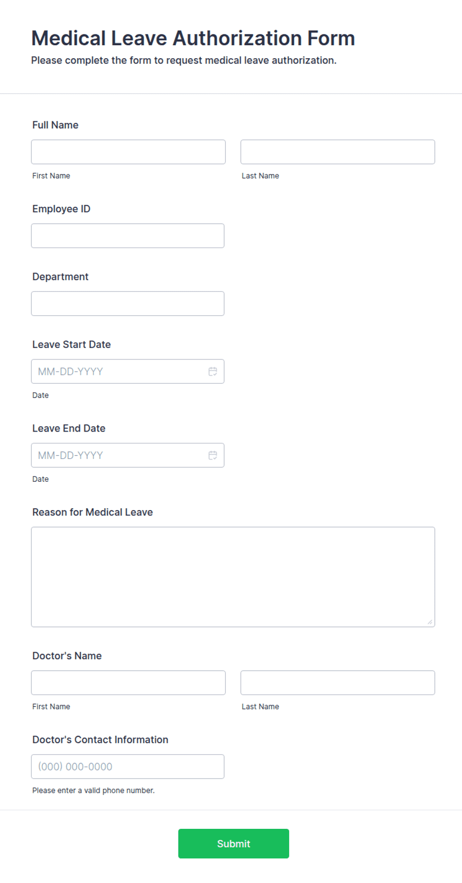 Ml Form.pdf Medical Leave Authorization Form Template | Jotform