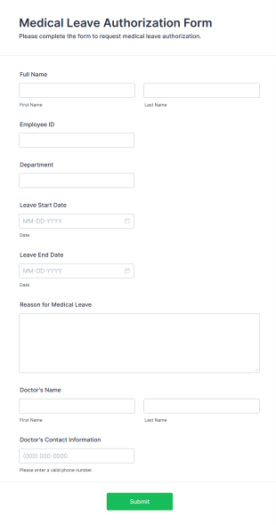 Medical Leave Authorization Form Form Template