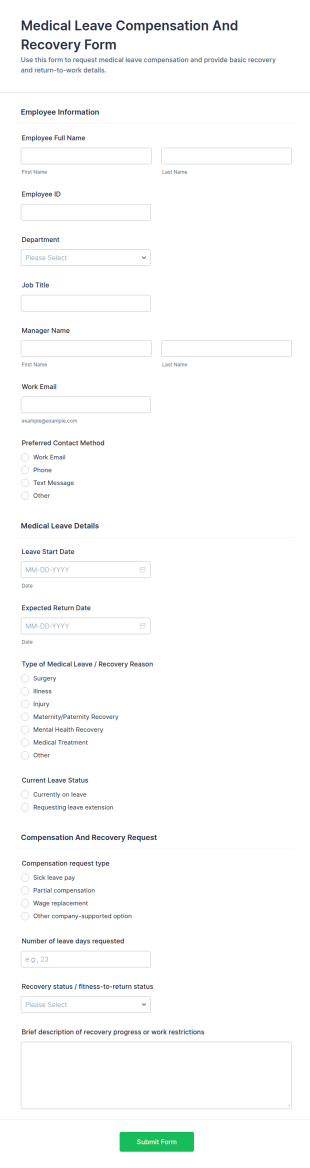 Medical Leave Compensation And Recovery Form Template