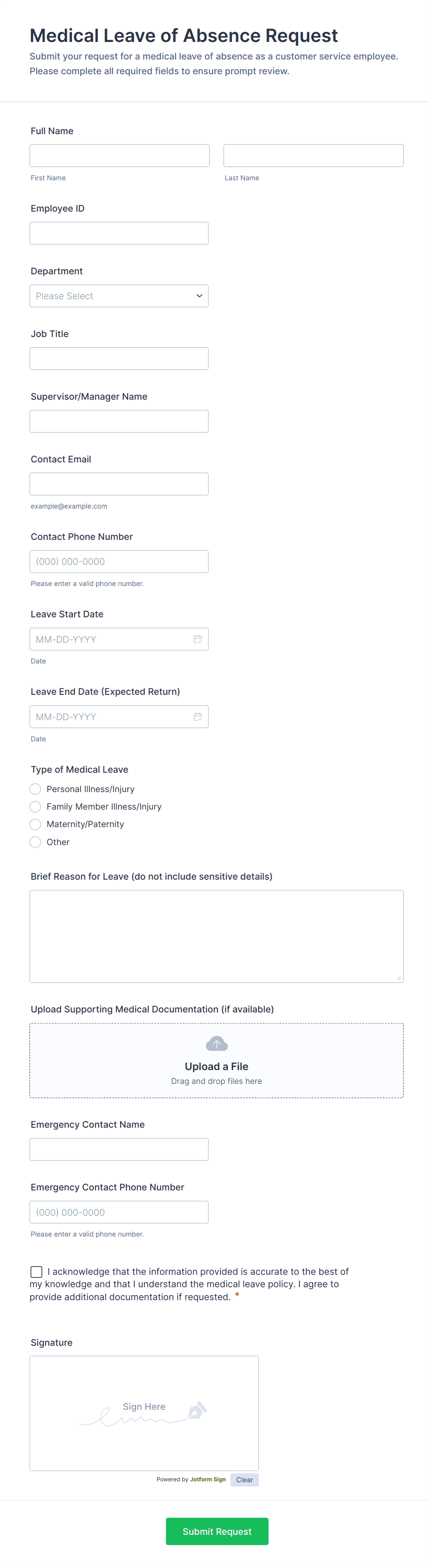 Medical Leave of Absence Request Form Template | Jotform