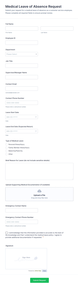 Medical Leave Of Absence Request Form Template