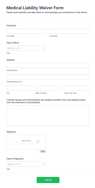 Medical Liability Waiver Form Template