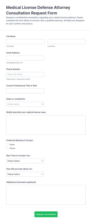 Medical License Defense Attorney Consultation Request Form Template