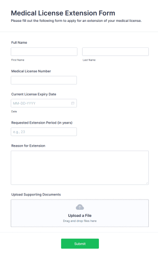 Medical License Extension Form Form Template