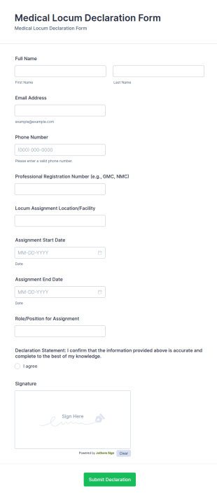 Medical Locum Declaration Form Template