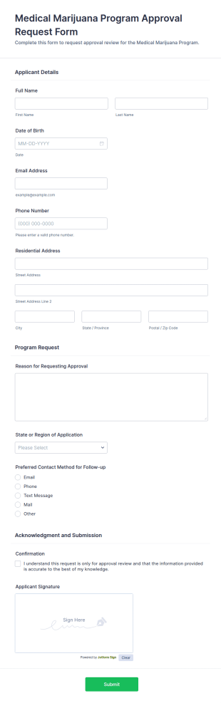 Medical Marijuana Program Approval Request Form Template