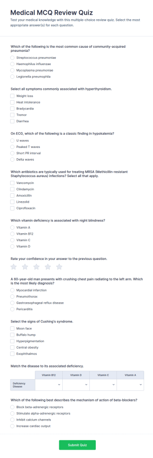 Medical MCQ Review Quiz Form Template