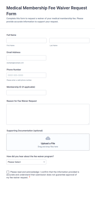 Medical Membership Fee Waiver Request Form Template