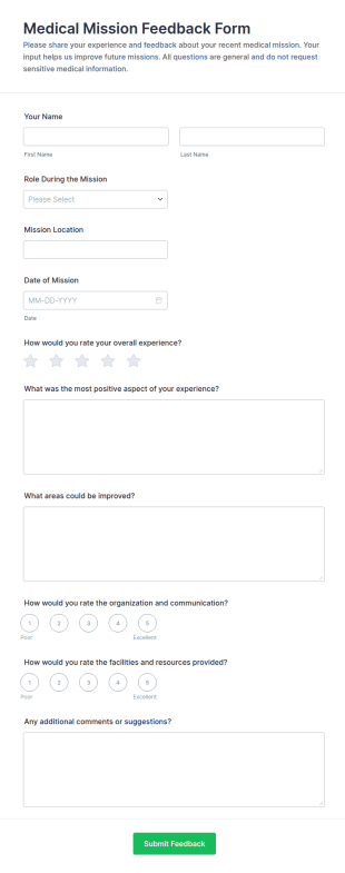 Medical Mission Feedback Survey Form Template