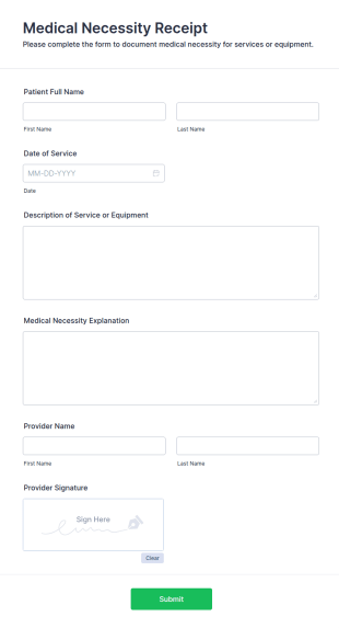 Medical Necessity Receipt Form Template