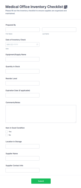 Medical Office Inventory Checklist 🏥 Form Template