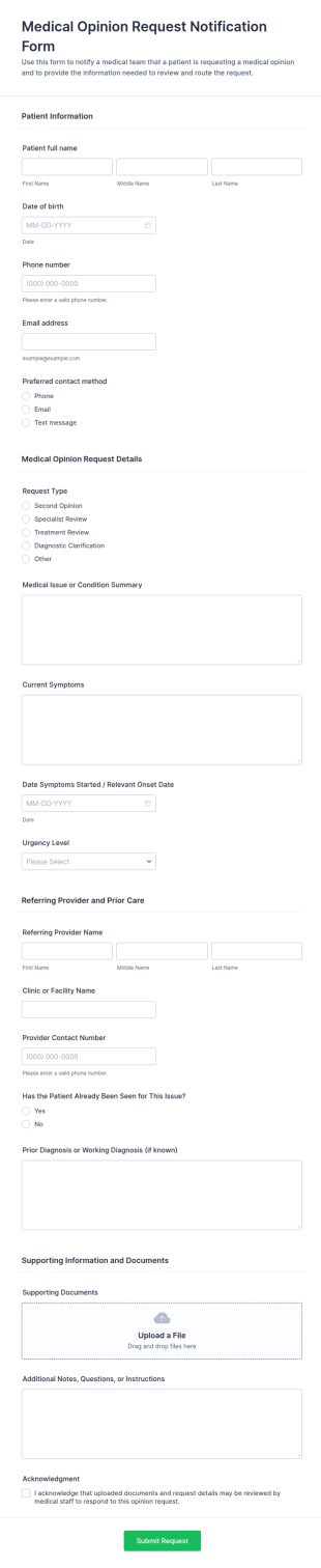 Medical Opinion Request Notification Form Template