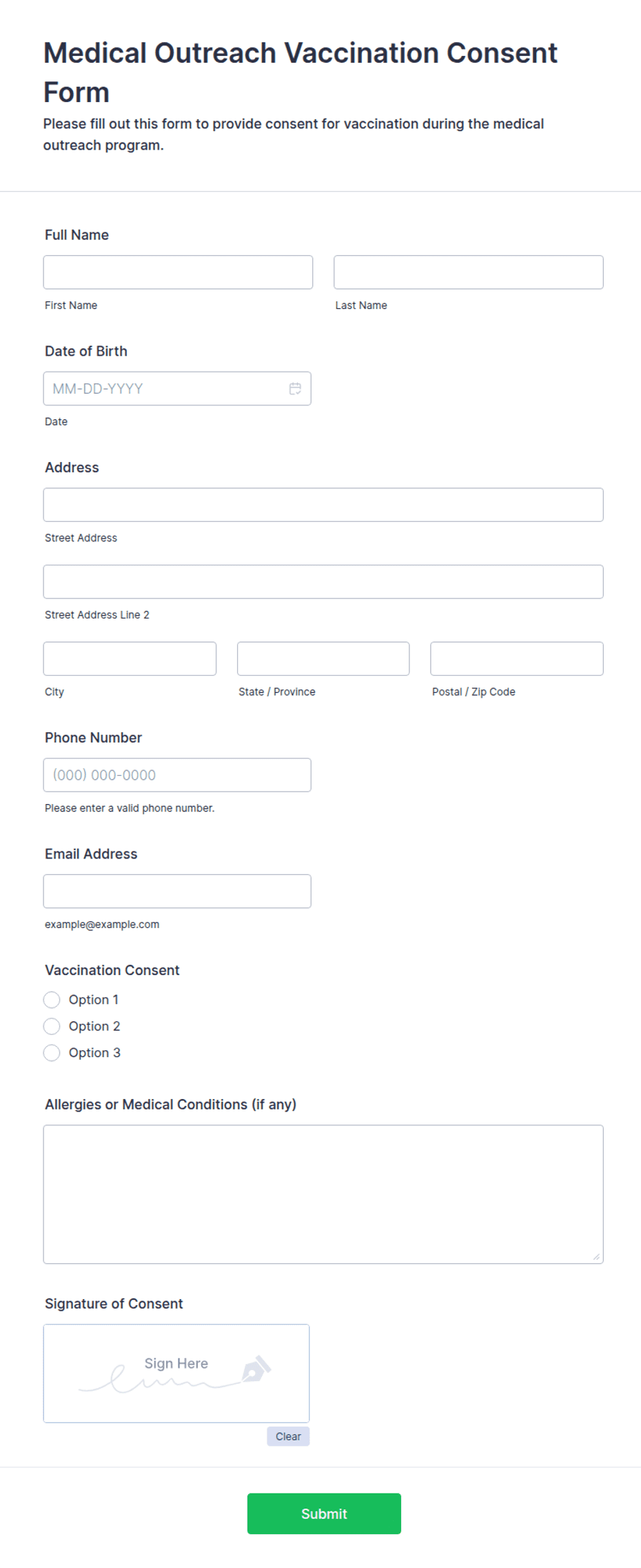 Medical Outreach Vaccination Consent Form Template Jotform