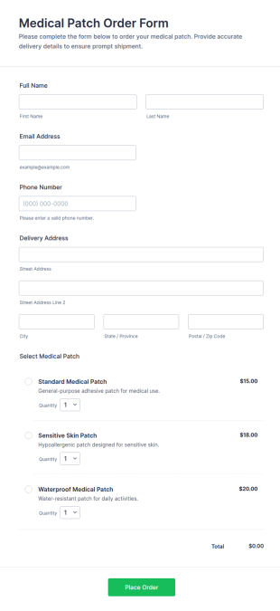 Medical Patch Order Form Template