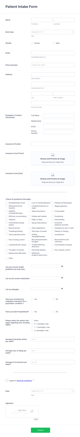 Medical Patient Intake Form Template