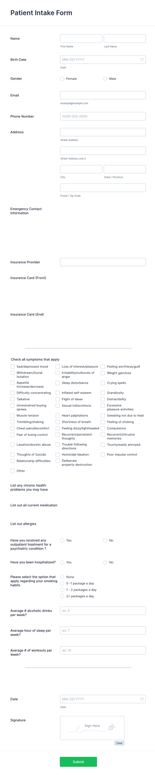Medical Patient Intake Form Template