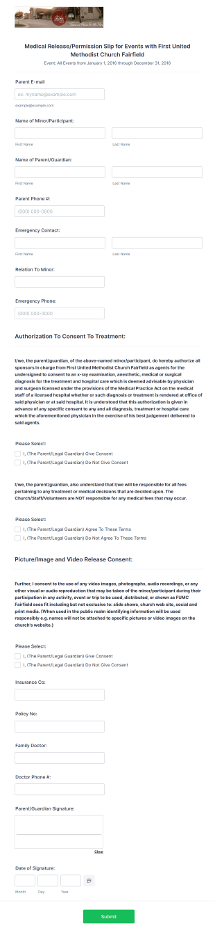 Student Ministry Event Medical Release Form Template