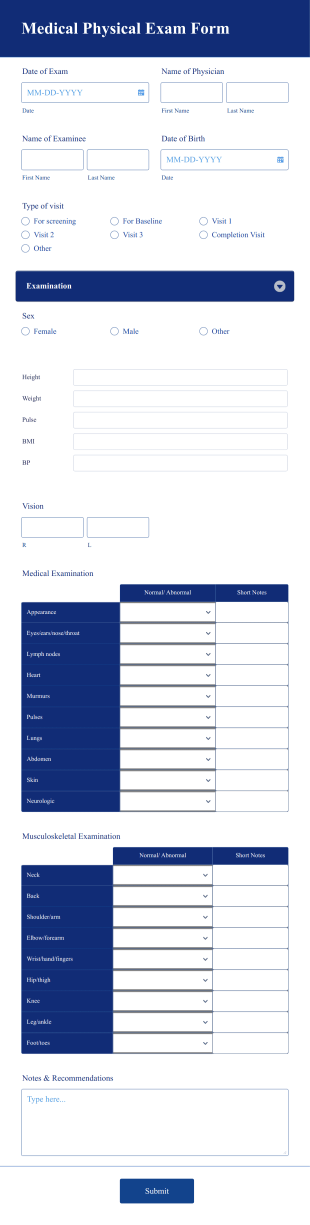 Medical Physical Exam Form Template