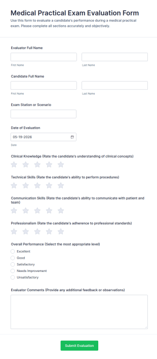 Medical Practical Exam Evaluation Form Template