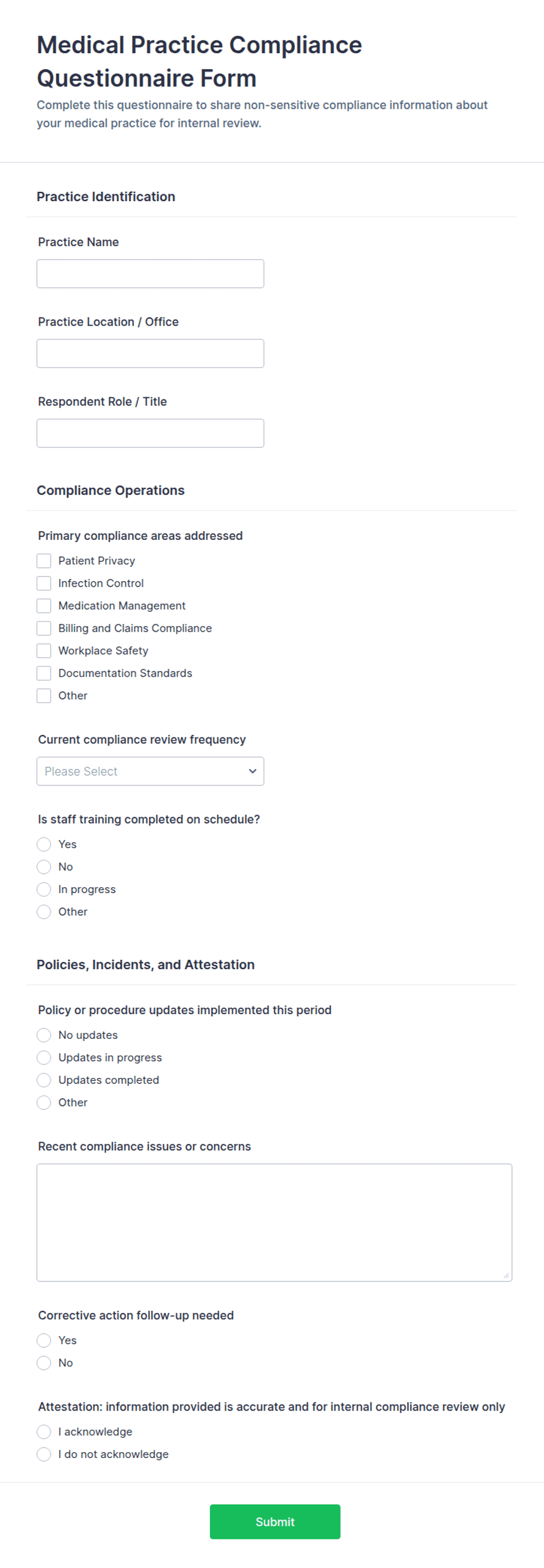 Medical Practice Compliance Questionnaire Form Template | Jotform