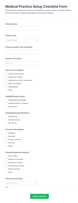 Medical Practice Setup Checklist Form Template