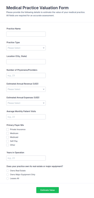 Medical Practice Valuation Form Template