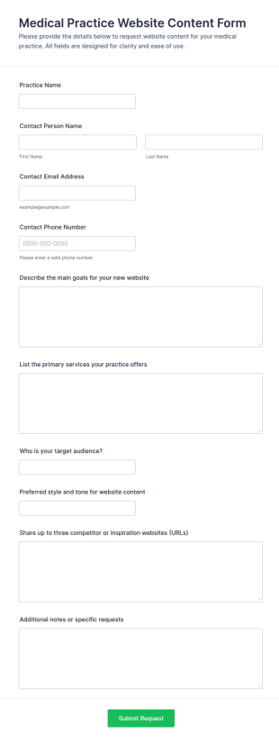 Medical Practice Website Content Form Template