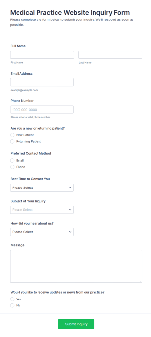 Medical Practice Website Inquiry Form Template