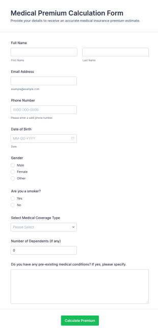 Medical Premium Calculation Form Template
