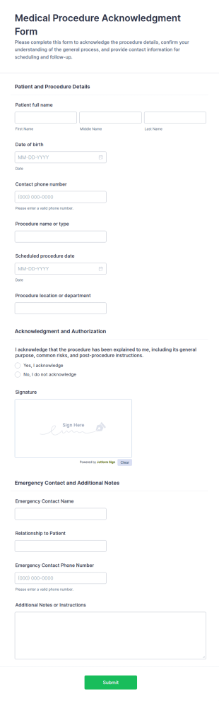 Medical Procedure Acknowledgment Form Template