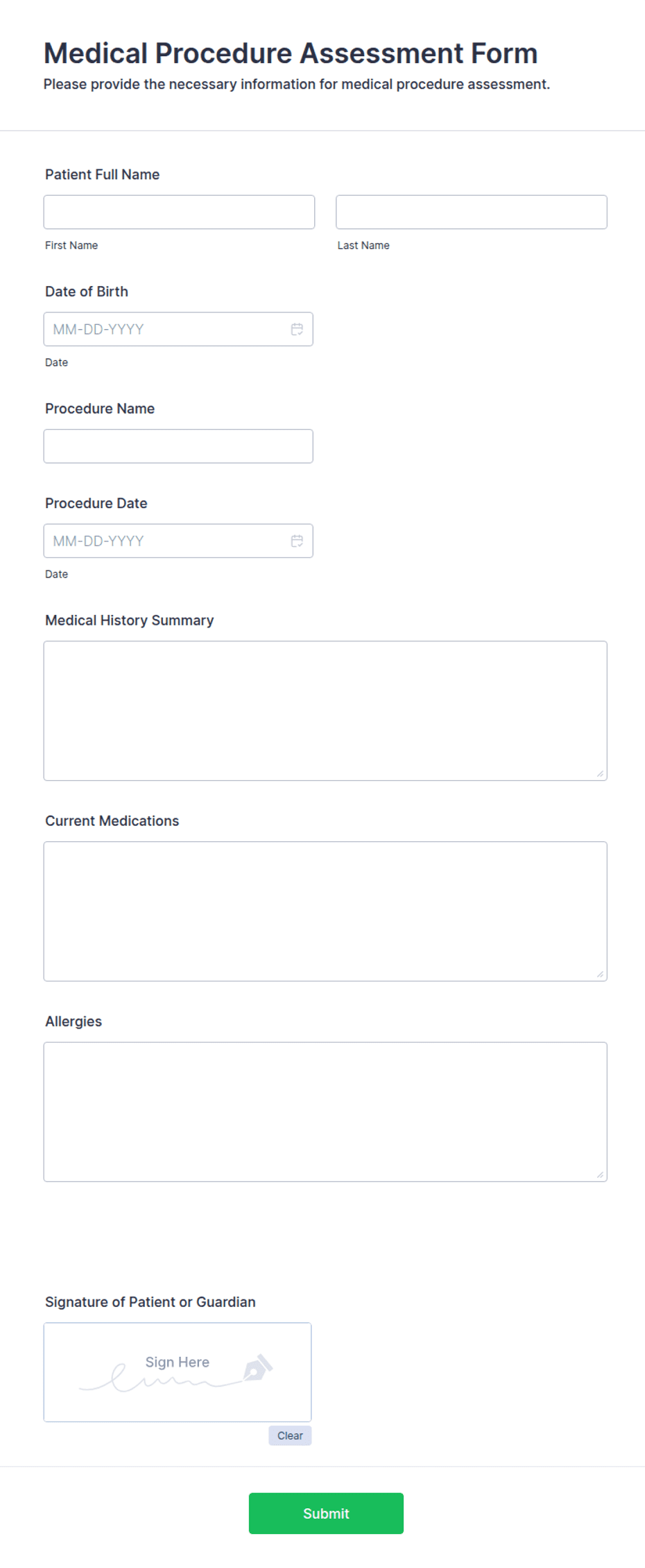 Medical Procedure Assessment Form Template | Jotform