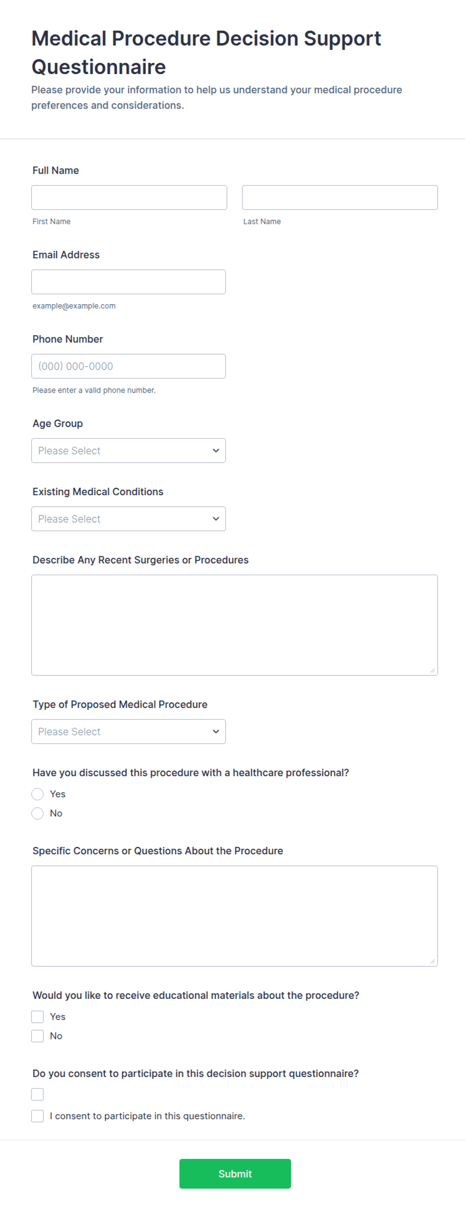 Medical Procedure Decision Support Questionnaire Form Template | Jotform
