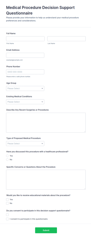 Medical Procedure Decision Support Questionnaire Form Template