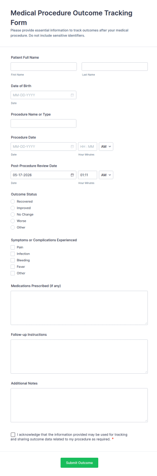 Medical Procedure Outcome Tracking Form Template