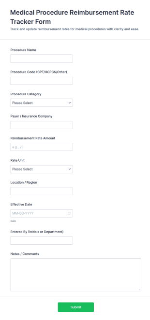 Medical Procedure Reimbursement Rate Tracker Form Template
