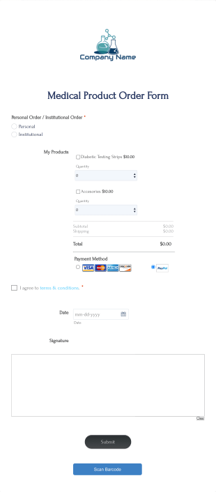 Medical Product Order Form Template