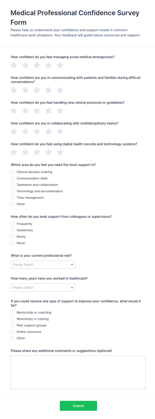 Medical Professional Confidence Survey Form Template