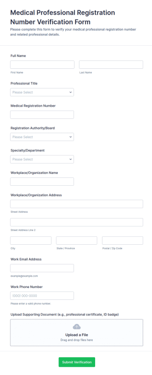 Medical Professional Registration Number Verification Form Template