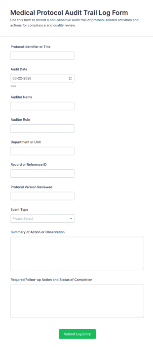 Medical Protocol Audit Trail Log Form Template